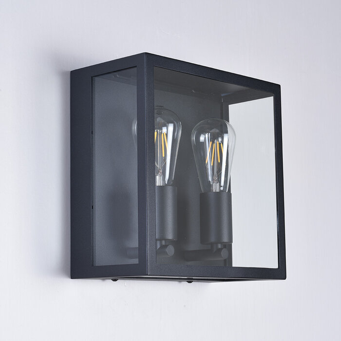 Industriële RVS muurlamp Gabriella met glas - zwart