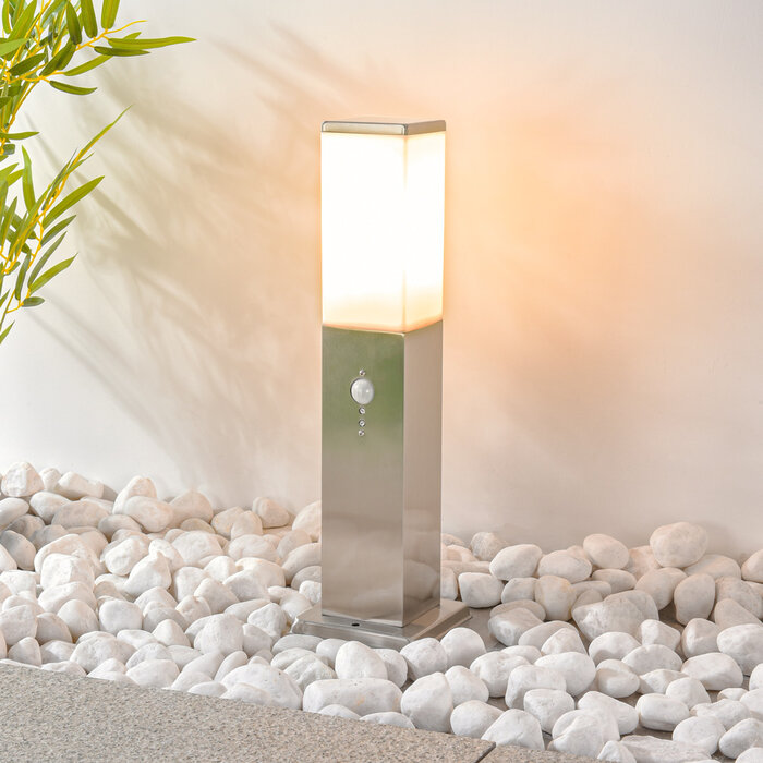 RVS staande buitenlamp Leopoldo met sensor, 45 cm