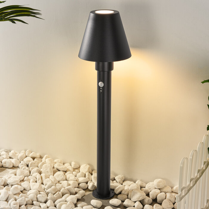 Moderne buitenlamp Bruno zwart met sensor, 80 cm