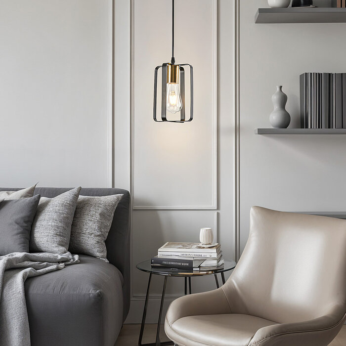 Industriële hanglamp zwart met goud – Pisa