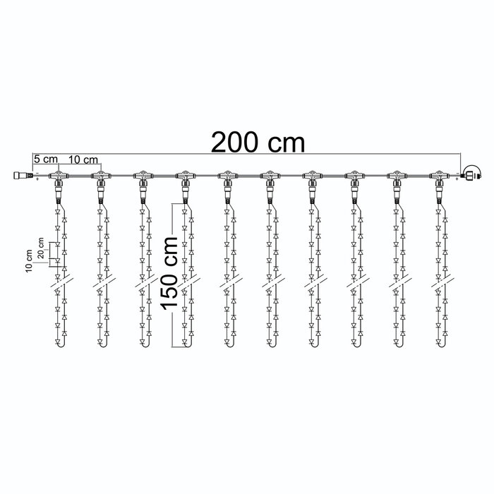 Koppelbaar lichtgordijn | vanaf 2m x 1,5m | 300 LEDs | Warm wit | Rubber