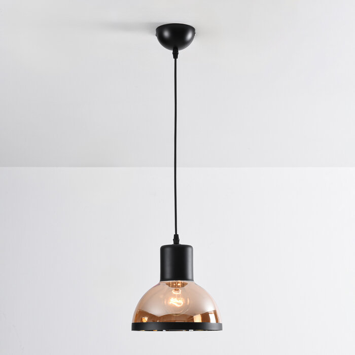 Klassieke hanglamp met zwart en amber glas - Paris