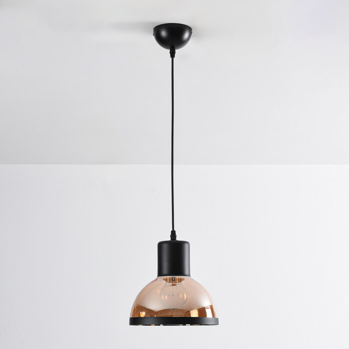 Klassieke hanglamp met zwart en amber glas - Paris