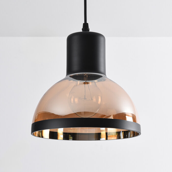 Klassieke hanglamp met zwart en amber glas - Paris