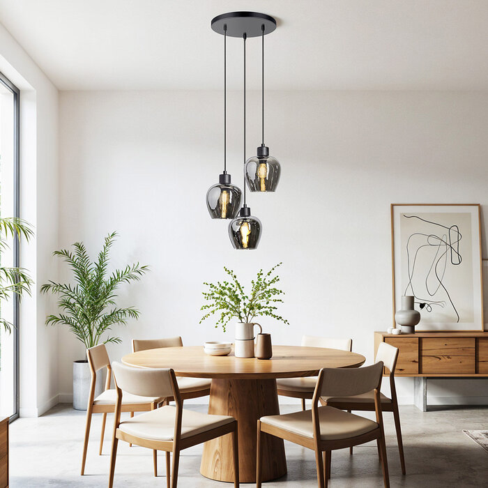 Design-Hängeleuchte mit Rauchglas 3-flammig - Kansas