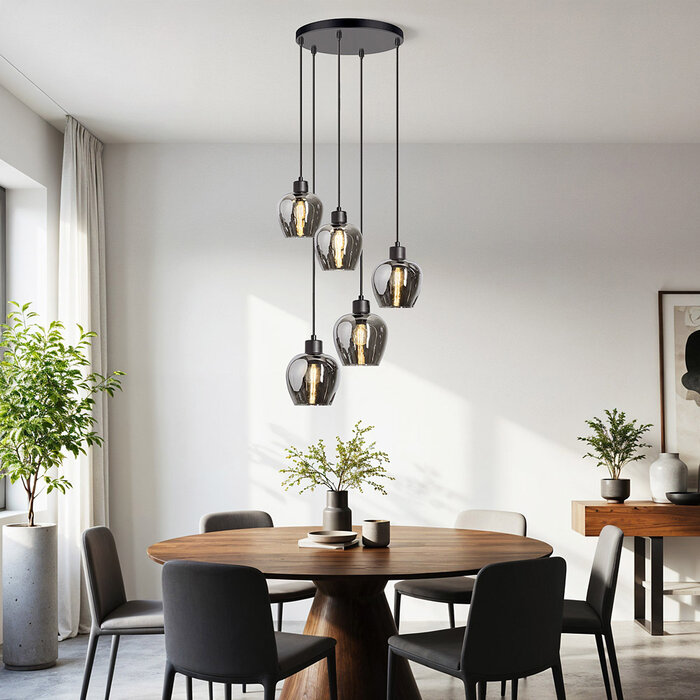5-lichts hanglamp met smoke glas - Glendale
