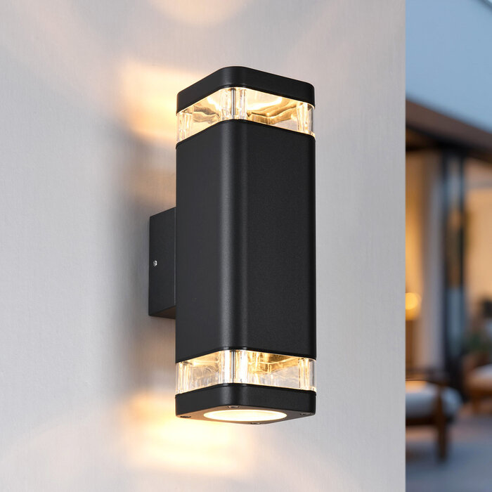 Zwarte wandlamp buiten Mario, tweezijdig