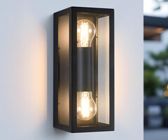 RVS zwarte wandlamp Diana 2-lichts met glas