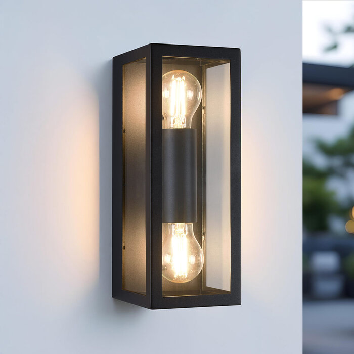 RVS zwarte wandlamp Diana 2-lichts met glas