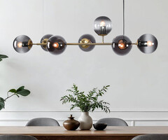 Design-Hängeleuchte Sette mit Glaskugeln aus Rauchglas