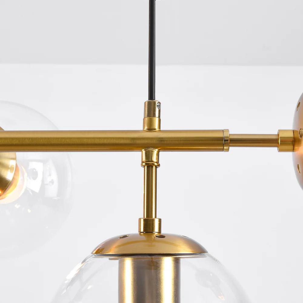 Design hanglamp Hepta goud met transparante glazen bollen