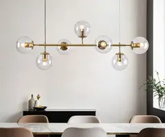 Design hanglamp Hepta goud met transparante glazen bollen