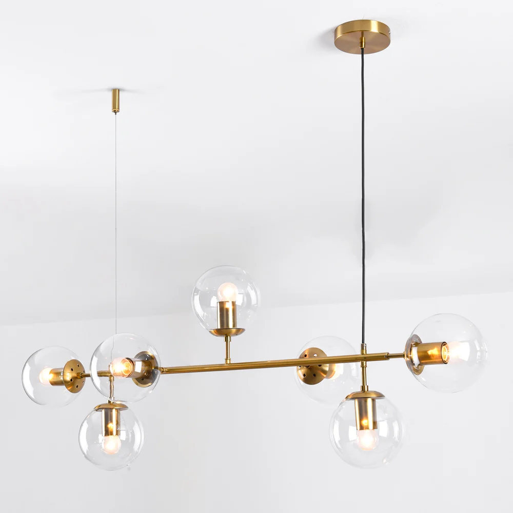 Design-Hängeleuchte Hepta mit transparenten Glaskugeln - Copy