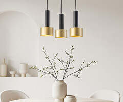 Moderne hanglamp mat zwart en goud, 3-lichts - Chantal