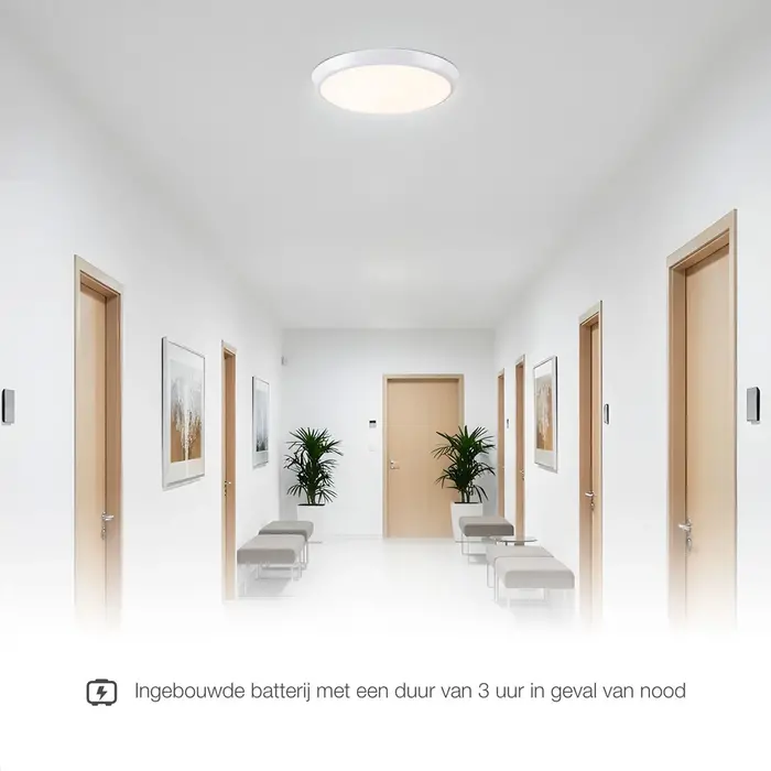 Plafonnière wit Ø25,5 cm met noodunit en CCT switch 3000/4000/6000K