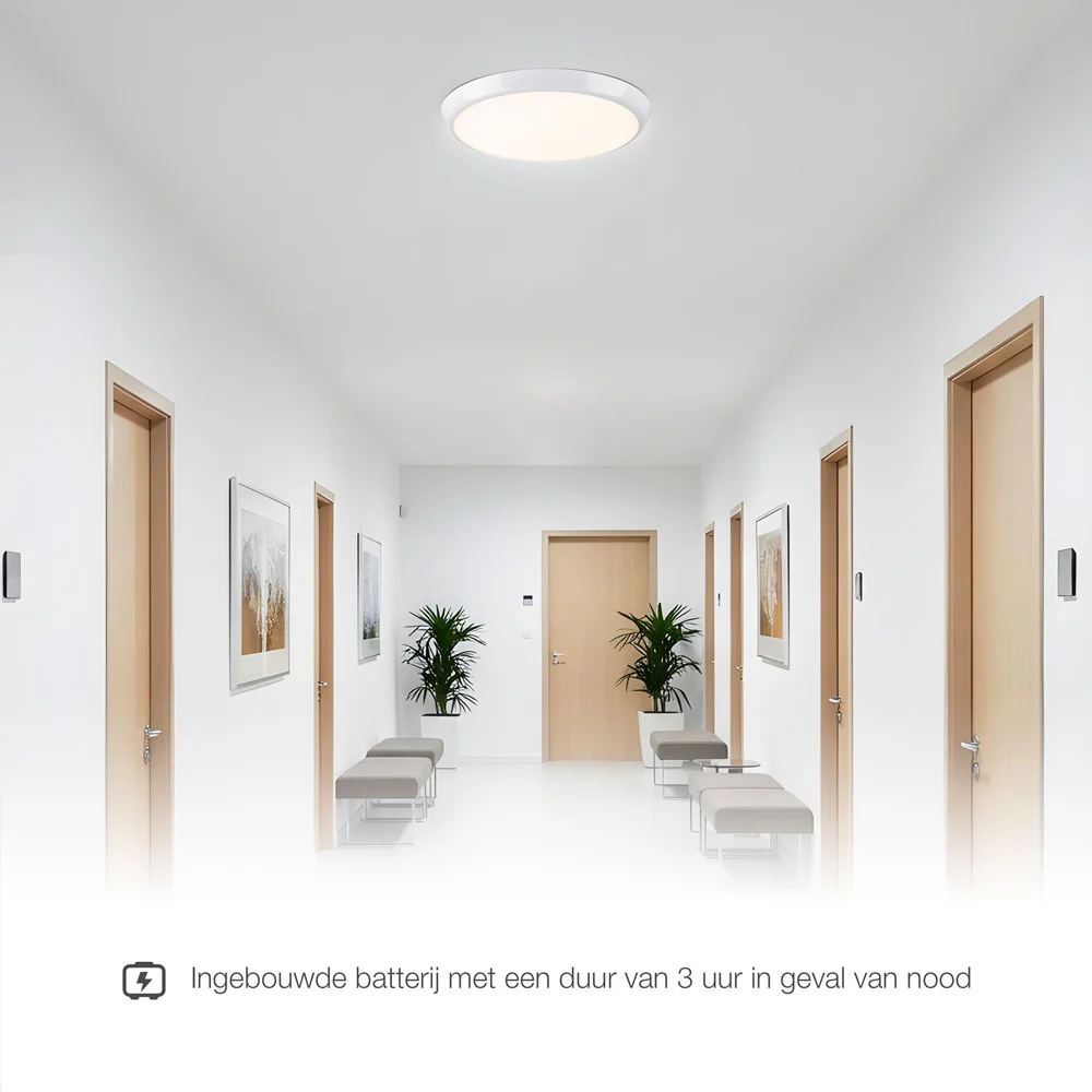 Plafonnière wit Ø25,5 cm met noodunit en CCT switch 3000/4000/6000K