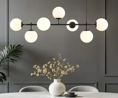 Design pendant lamp black frame and milky white glass - Hepta