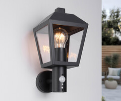 Landelijke buitenwandlamp Dax met sensor - zwart