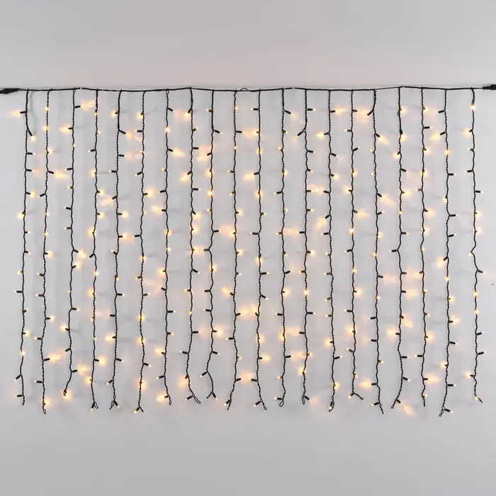 Lichtvorhang erweiterbar schwarz | ab 2 Meter | 300 LEDs | 2200K extra warmweiß | Gummi