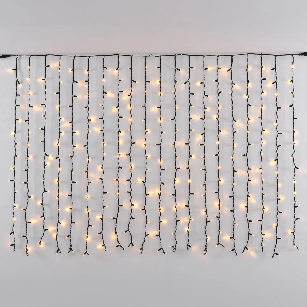 Lichtvorhang erweiterbar schwarz | ab 2 Meter | 300 LEDs | 2200K extra warmweiß | Gummi