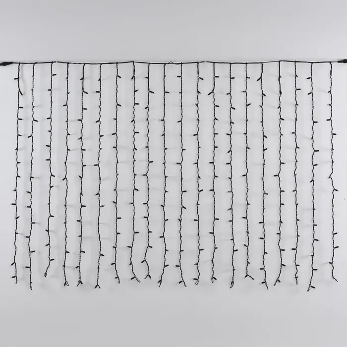Lichtvorhang erweiterbar schwarz | ab 2 Meter | 300 LEDs | 2200K extra warmweiß | Gummi