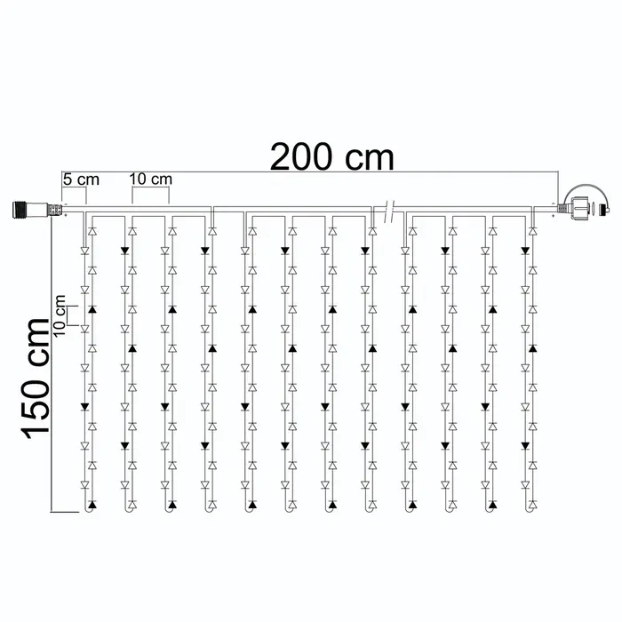 Connectable light curtain, black | from 2 meters | 300 LEDs | 2200K extra warm white | rubber
