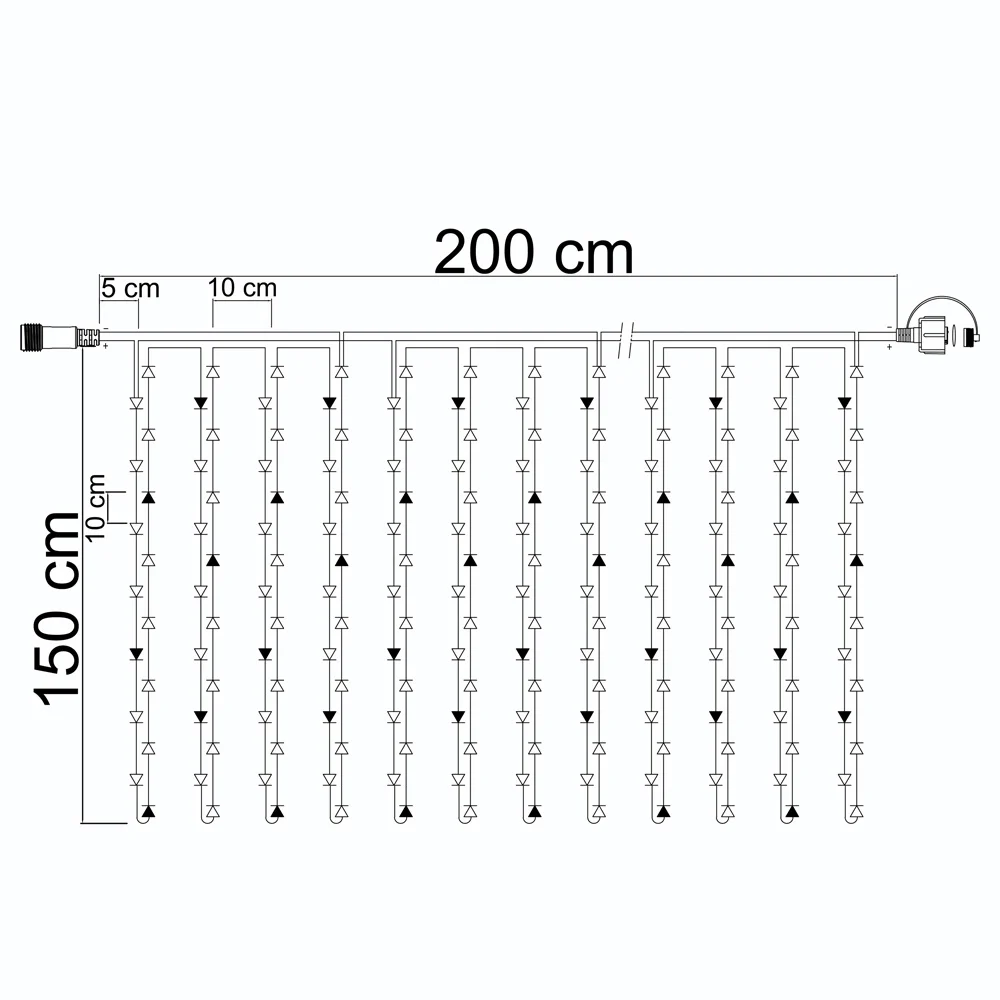 Lichtvorhang erweiterbar schwarz | ab 2 Meter | 300 LEDs | 2200K extra warmweiß | Gummi