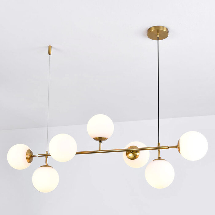 Design pendant lamp Hepta with milk glass spheres