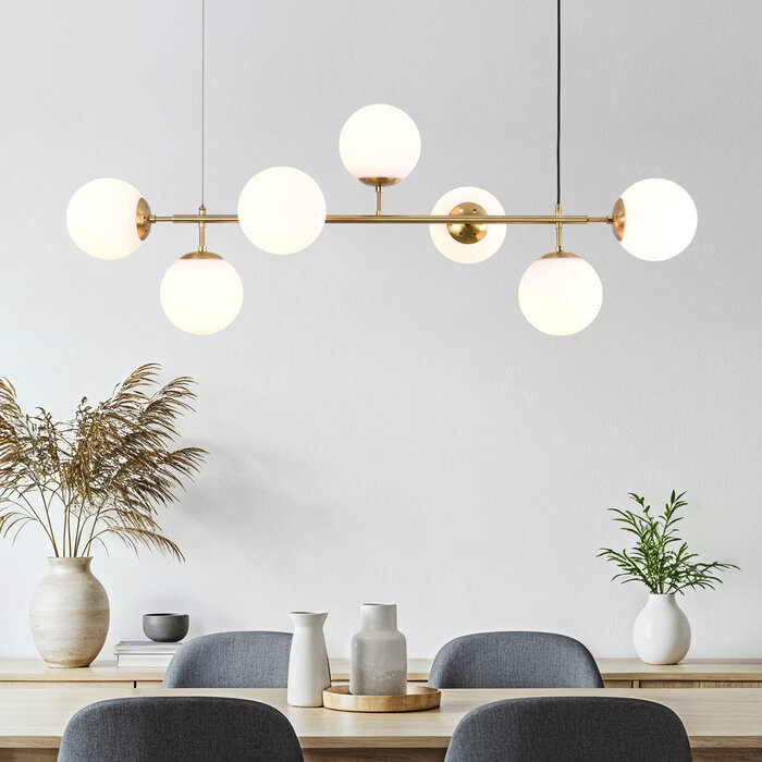 Design hanglamp Hepta met melkglazen bollen