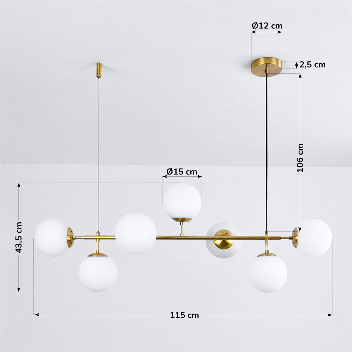 Design hanglamp Hepta met melkglazen bollen