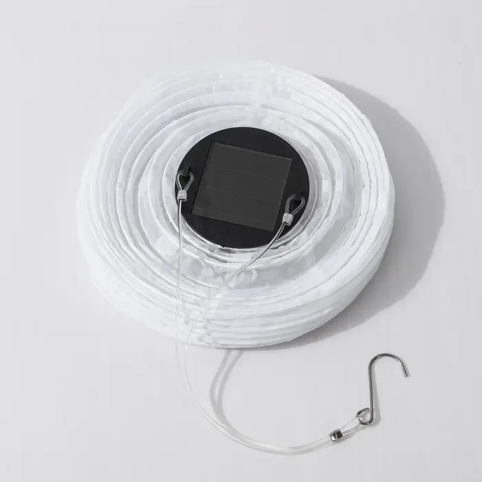 50 Stück - Solar-Laterne Pyra – solarbetriebene Hängelampe aus weißem Nylon