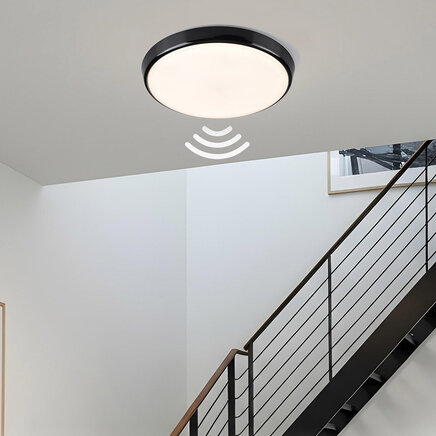Plafonnière zwart Ø35,2 cm met noodunit, sensor en CCT switch 3000K/4000K/6000K