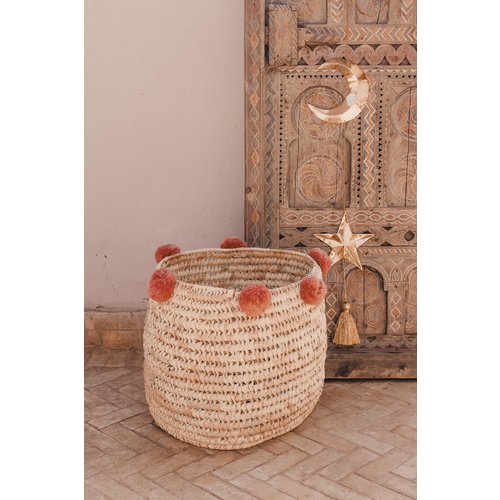 SOLD OUT! Pompom mand oudroze L SOLD OUT! Pompom mand oudroze L