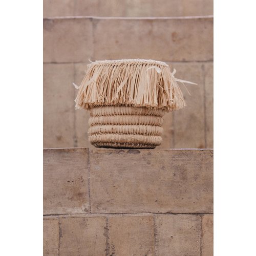 Raffia fringe mandje 