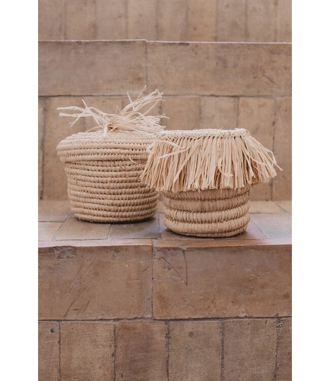 Raffia fringe mandje