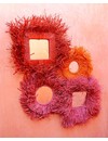 Raffia fringe spiegel rond | paars/roze
