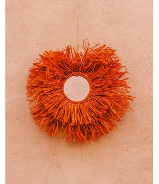 Raffia fringe spiegel rond | oranje