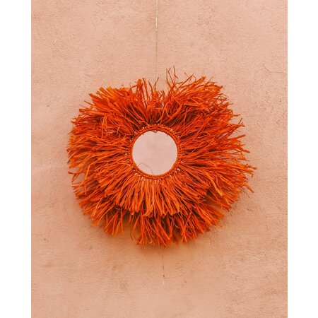 SOLD OUT! Raffia fringe spiegel rond | oranje