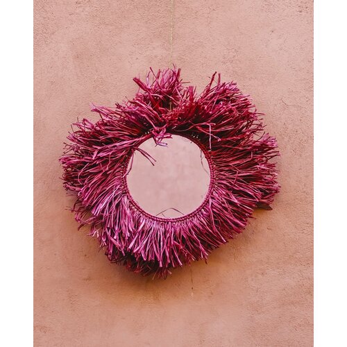 BACK SOON! Raffia fringe spiegel rond | roze BACK SOON! Raffia fringe spiegel rond | roze