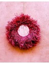 Raffia fringe spiegel rond | paars/roze