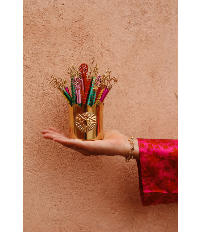 Messing pennenbak met Milagro hart