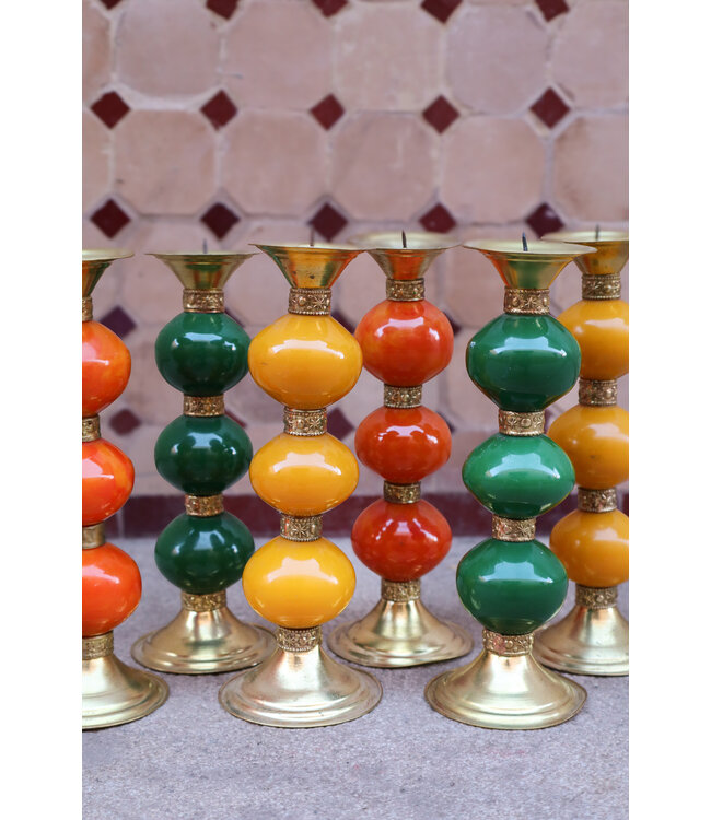Messing resin kandelaar | Groen