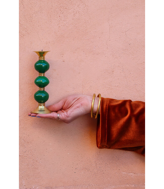 Messing resin kandelaar | Groen