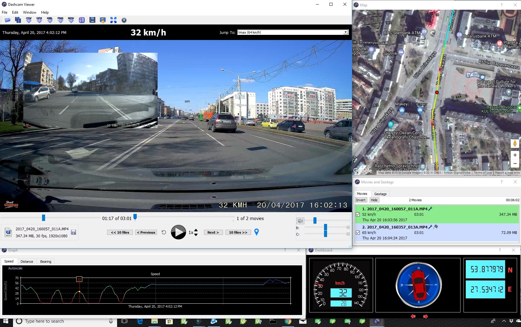 Watching dashcam videos with GPS data on your PC or laptop