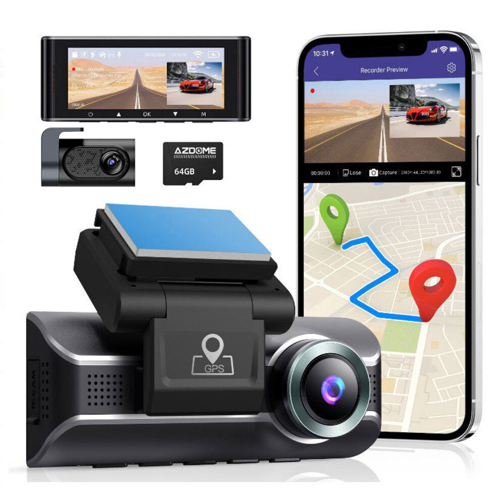 AZDome M550 Pro 2CH 4K Wifi GPS 64gb dashcam - Dashcamdeal
