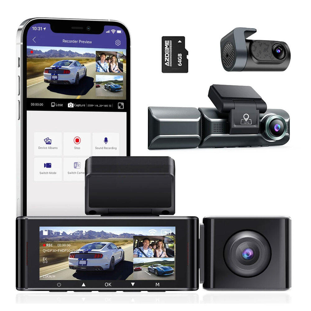 AZDome AZDome M550 Pro 3CH 4K Wifi GPS 64gb dashcam