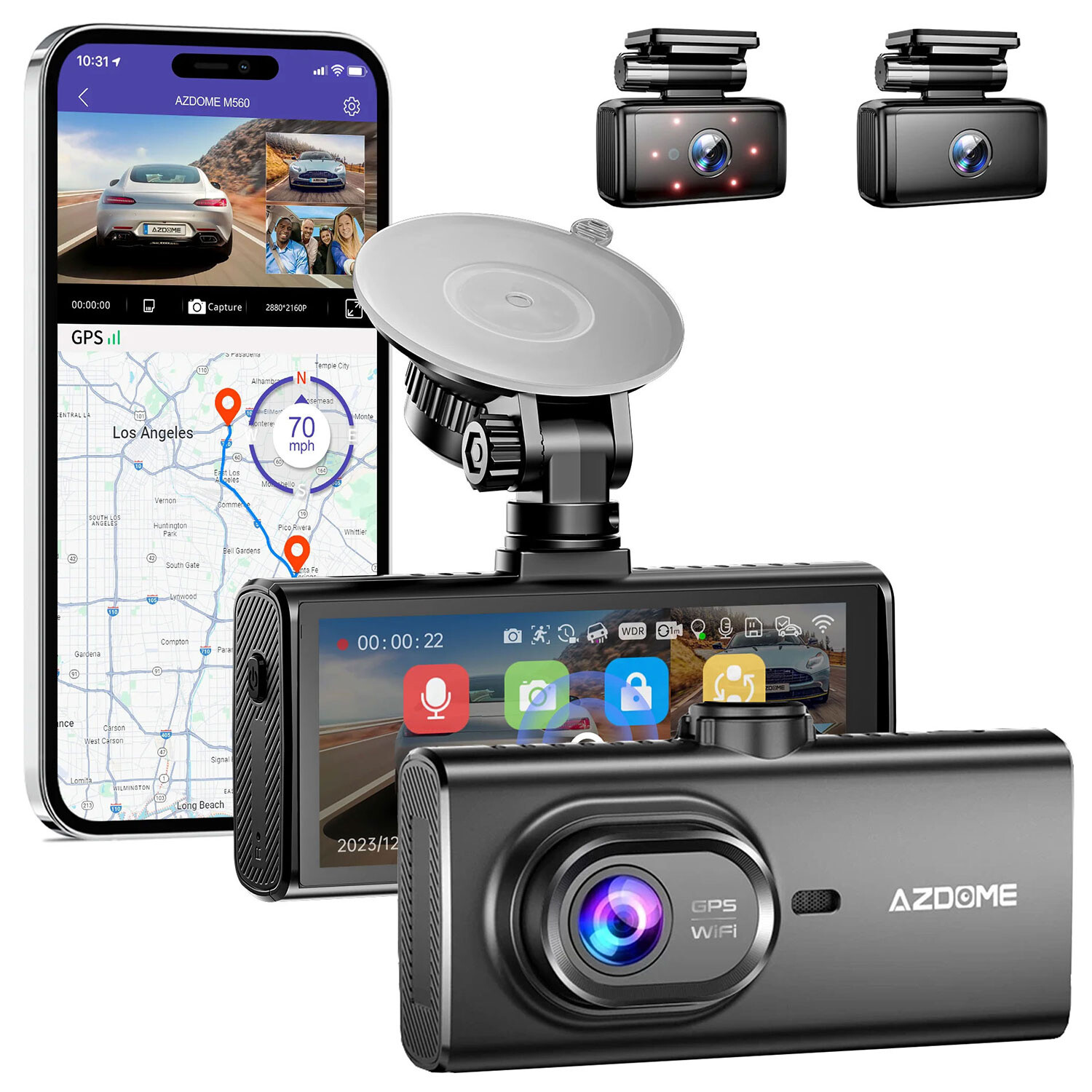 AZDome M560 3CH 4K Wifi GPS 128gb dashcam - Dashcamdeal