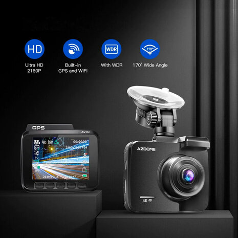 4K Dual Dash Cam GPS WiFi Car Camera, 2160P+1080P Front and Inside IR Night Vision Interior Dash Cameras, Wireless Dashboard Camera w/Suction and