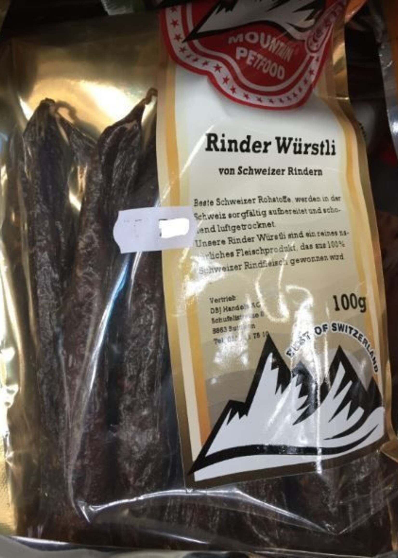 Swiss Mountain Pet Food Rinder Würstli 100g