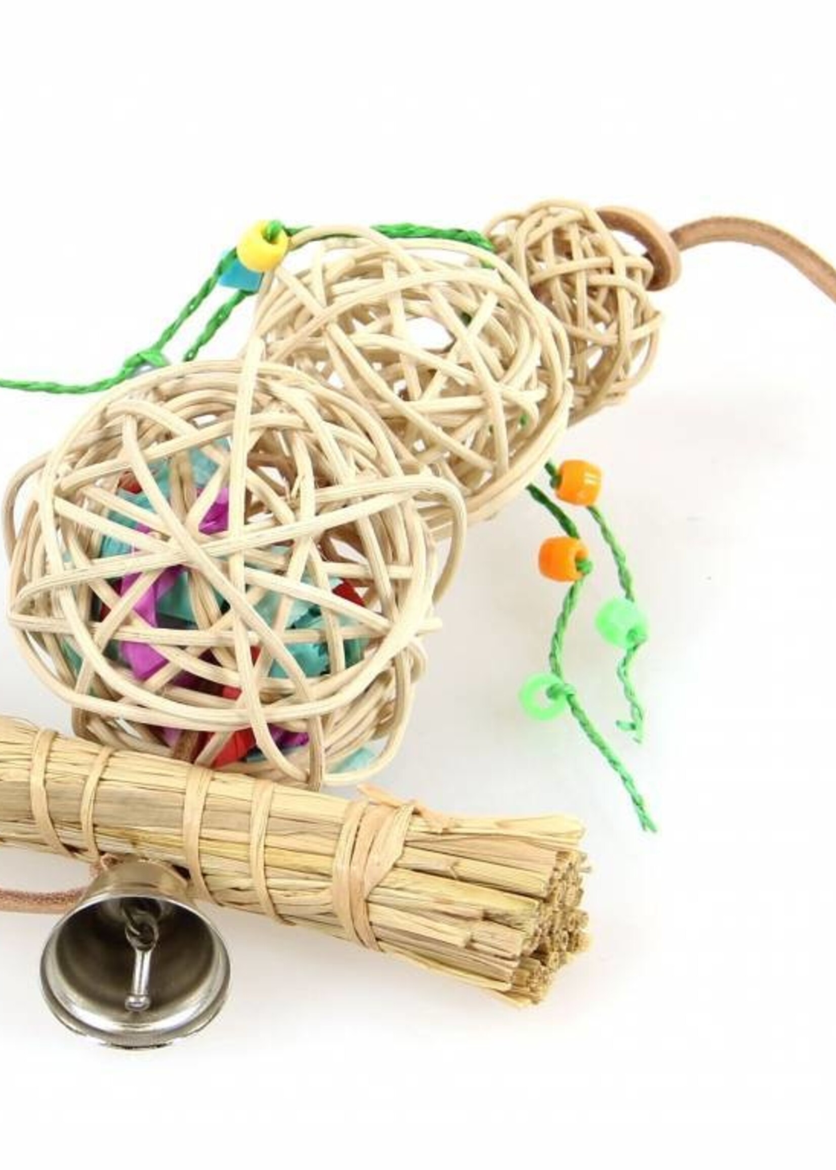 dog-point swisspet Vogelspielzeug aus Rotangpalme L=30cm, Bälle mit Glocke